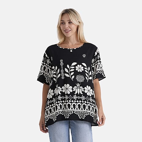 La Marey Placement Print Blouse (Size S-M, 8-14) - Black