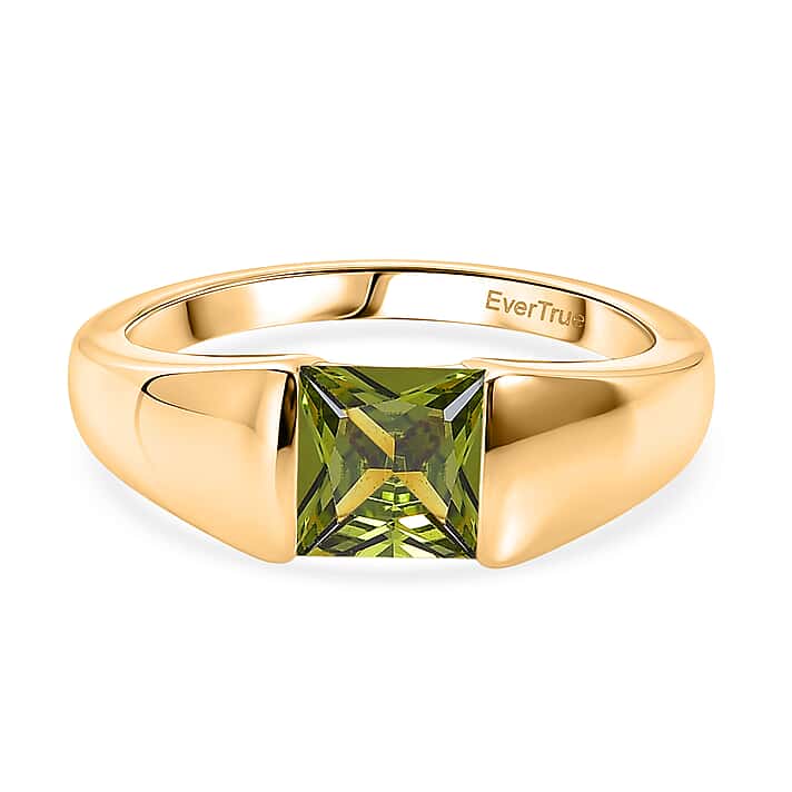 EverTrue - Green Cubic Zirconia Solitaire Band Ring in Yellow Gold Tone in 1.74 Ct.