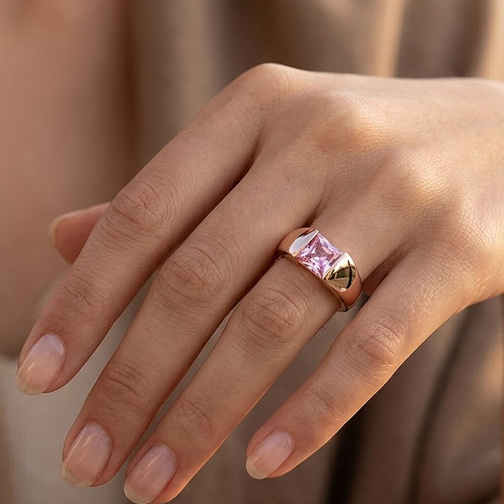 Pink Cubic Zirconia Solitaire Band Ring in Rose 1.76 Ct.