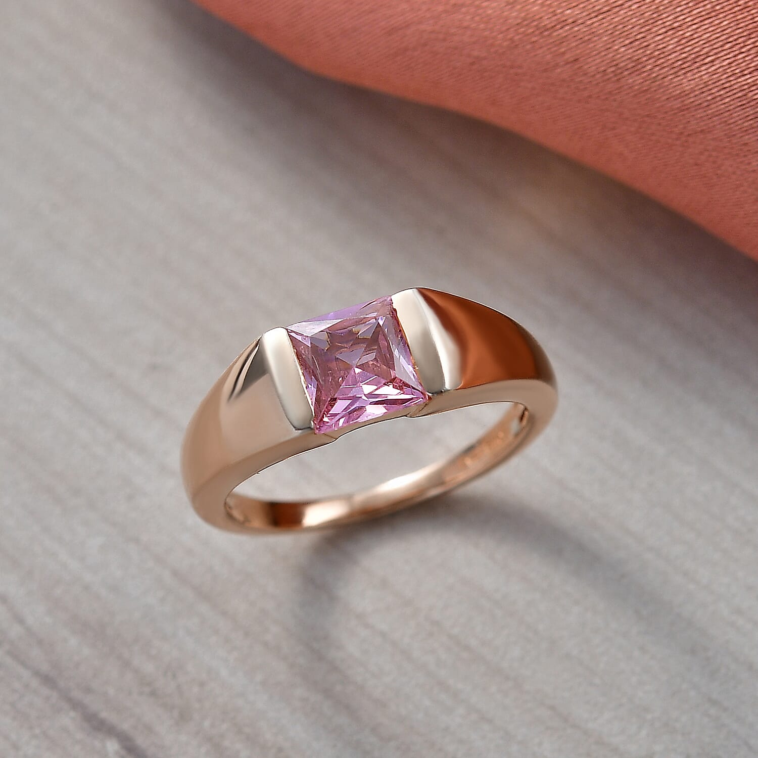 Pink Cubic Zirconia Solitaire Band Ring in Rose 1.76 Ct.