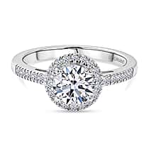 LUXURIANT 1.25 Ct. Lab Grown Diamond Round Cut Halo Ring in Rhodium Overlay Sterling Silver SGL Certified (SI-G-H)