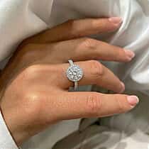 LUXURIANT 1.25 Ct. Lab Grown Diamond Round Cut Halo Ring in Rhodium Overlay Sterling Silver SGL Certified (SI-G-H)