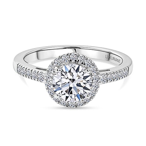 Luxuriant - SGL Certified SI-G-H Lab Grown Diamond Halo Ring in Rhodium Overlay Sterling Silver 1.30 Ct.