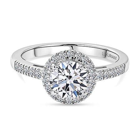 LUXURIANT 1.30 Ct. Lab Grown Diamond Round Cut Halo Ring in Rhodium Overlay Sterling Silver SGL Certified (SI-G-H)