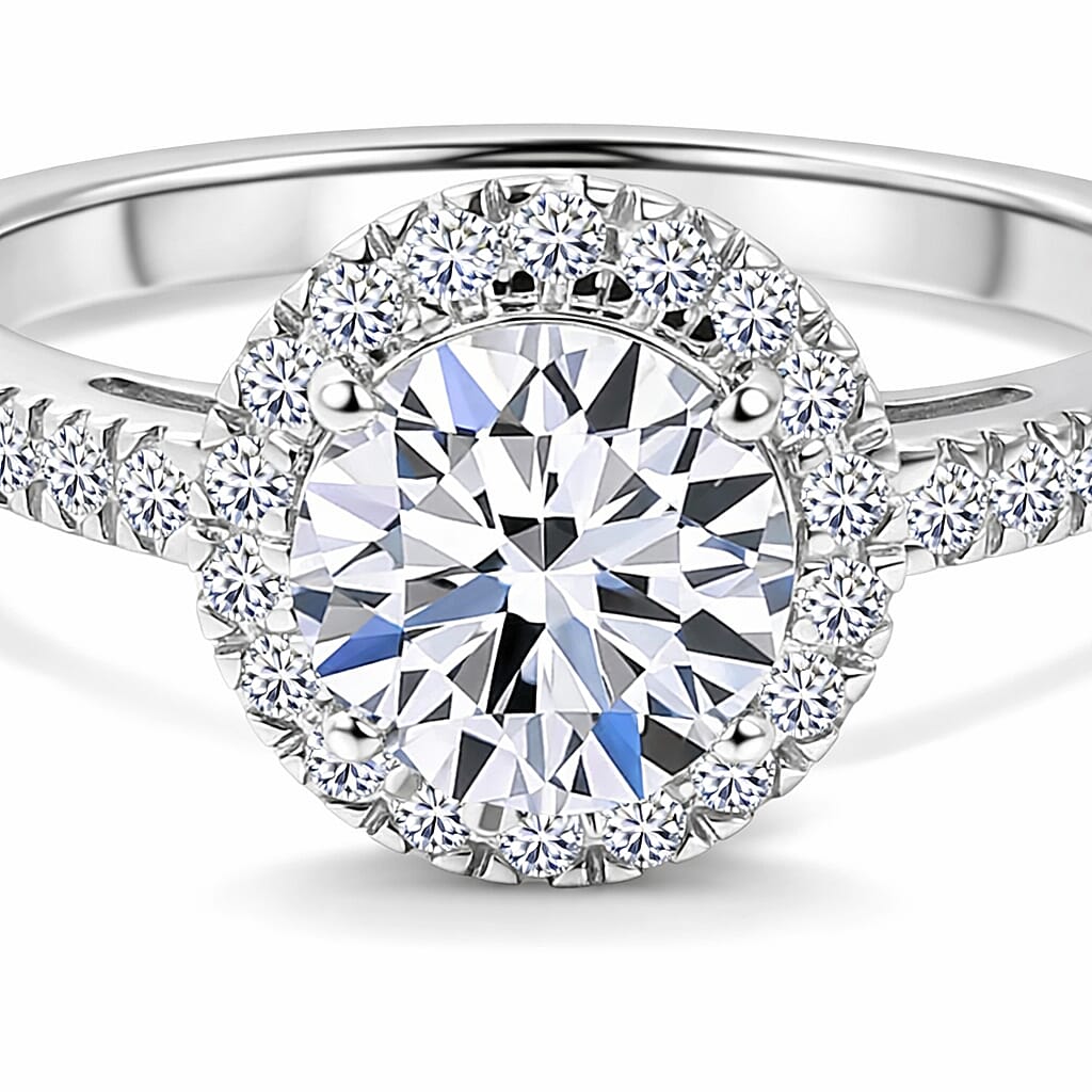 Luxuriant Lab Grown Diamond Halo Ring in Sterling Silver