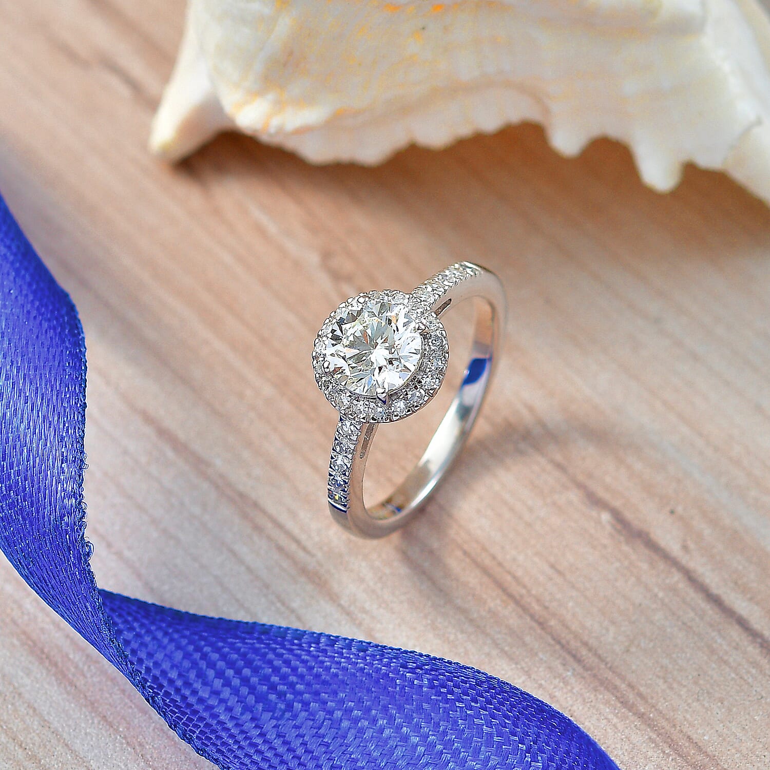 Luxuriant Lab Grown Diamond Halo Ring in Sterling Silver