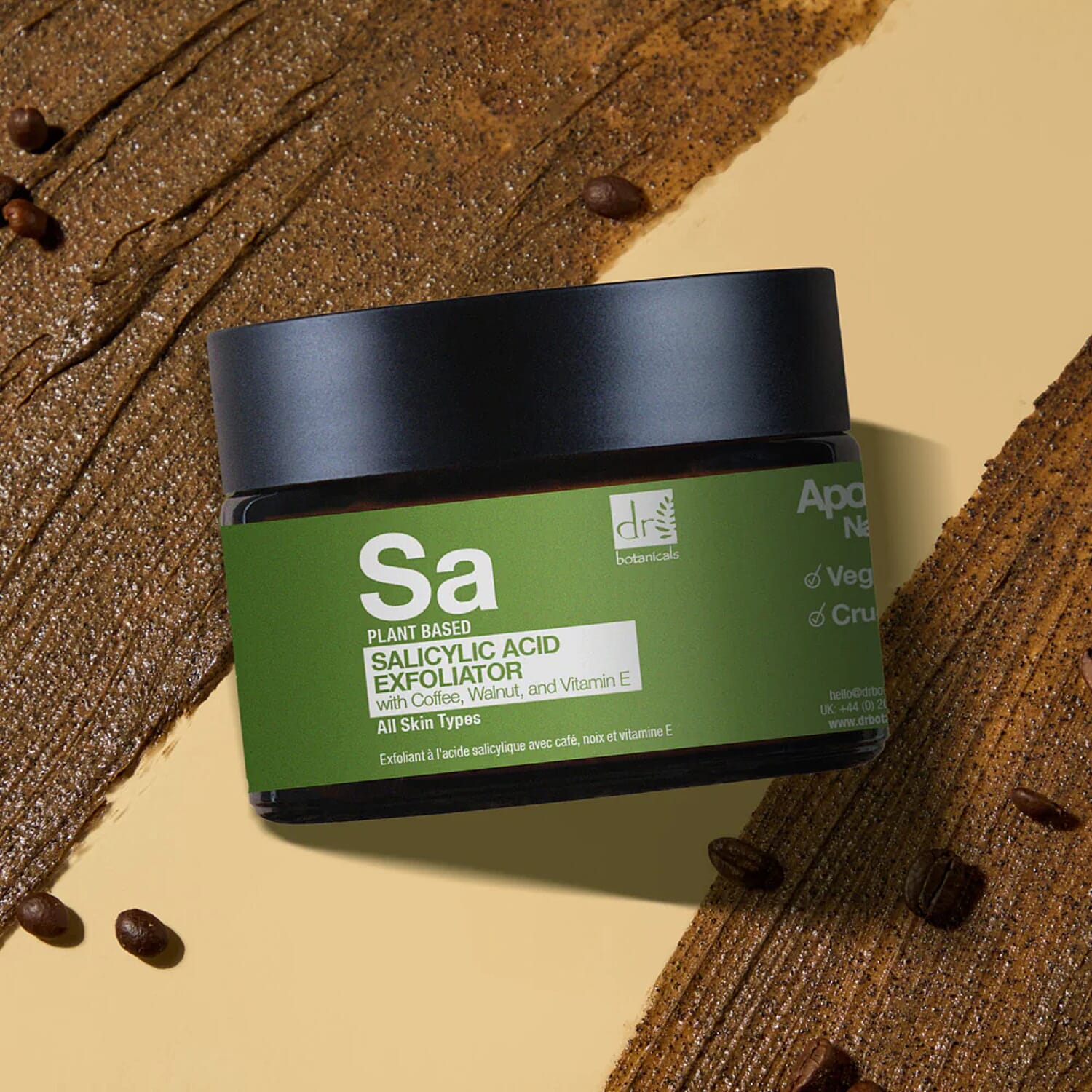 Dr Botanicals Smoothing Exfoliator with Salicylic Acid Exfoliator with Coffee, Walnut & Vitamin E - 60ml