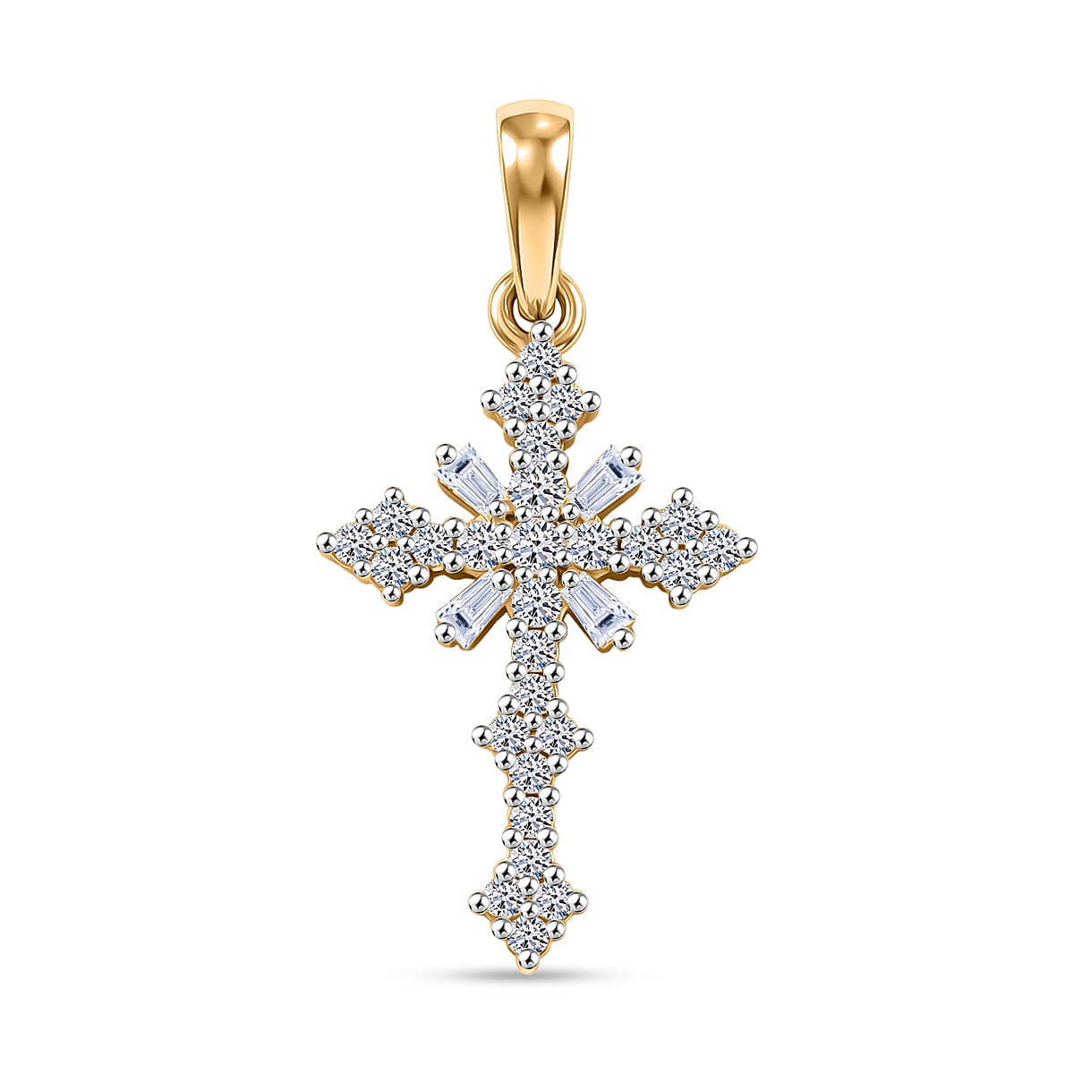 Luxuriant SI-G-H Lab Grown Diamond Cross Pendant in 18K Vermeil Yellow Gold Plated Sterling Silver
