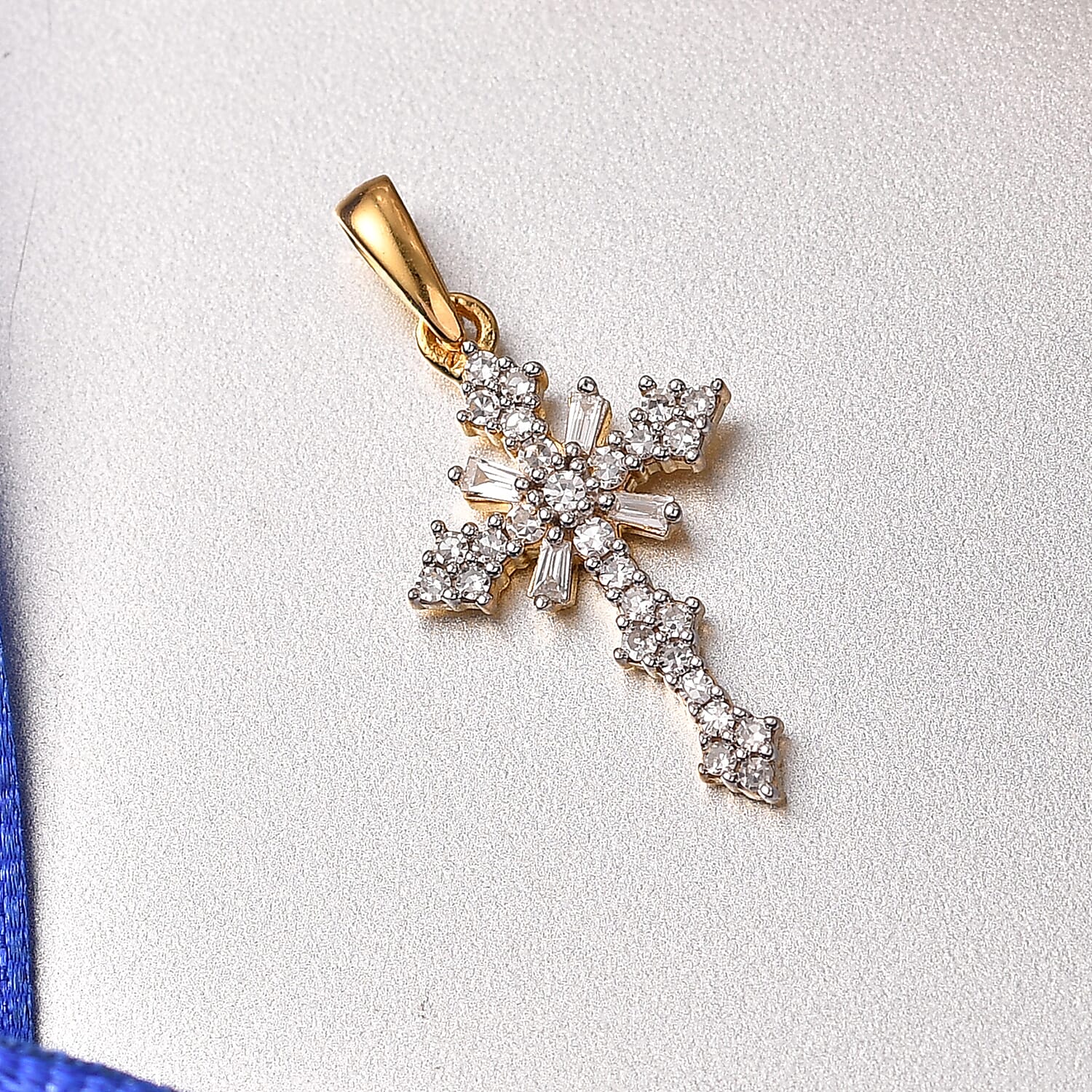Luxuriant SI-G-H Lab Grown Diamond Cross Pendant in 18K Vermeil Yellow Gold Plated Sterling Silver