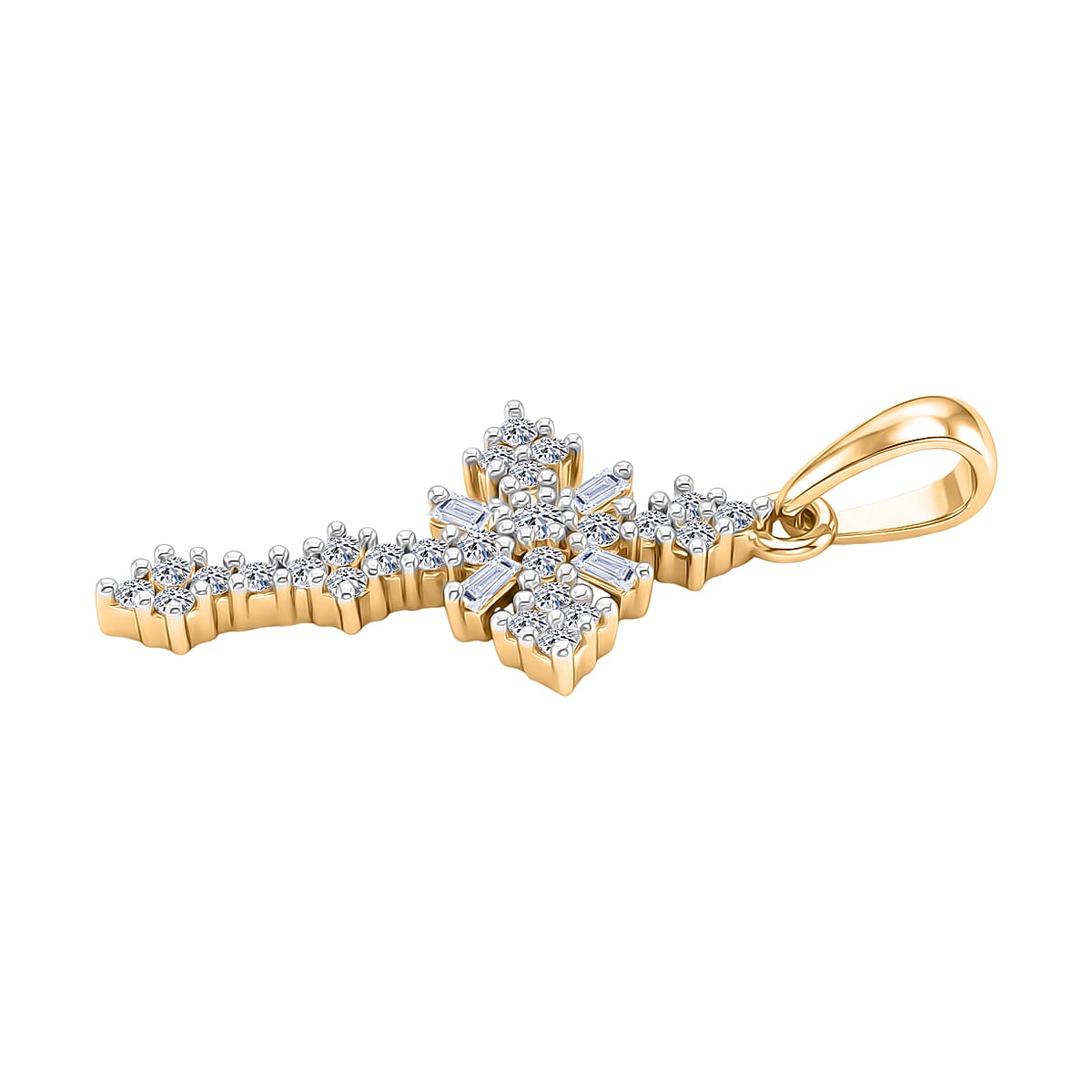 Luxuriant SI-G-H Lab Grown Diamond Cross Pendant in 18K Vermeil Yellow Gold Plated Sterling Silver