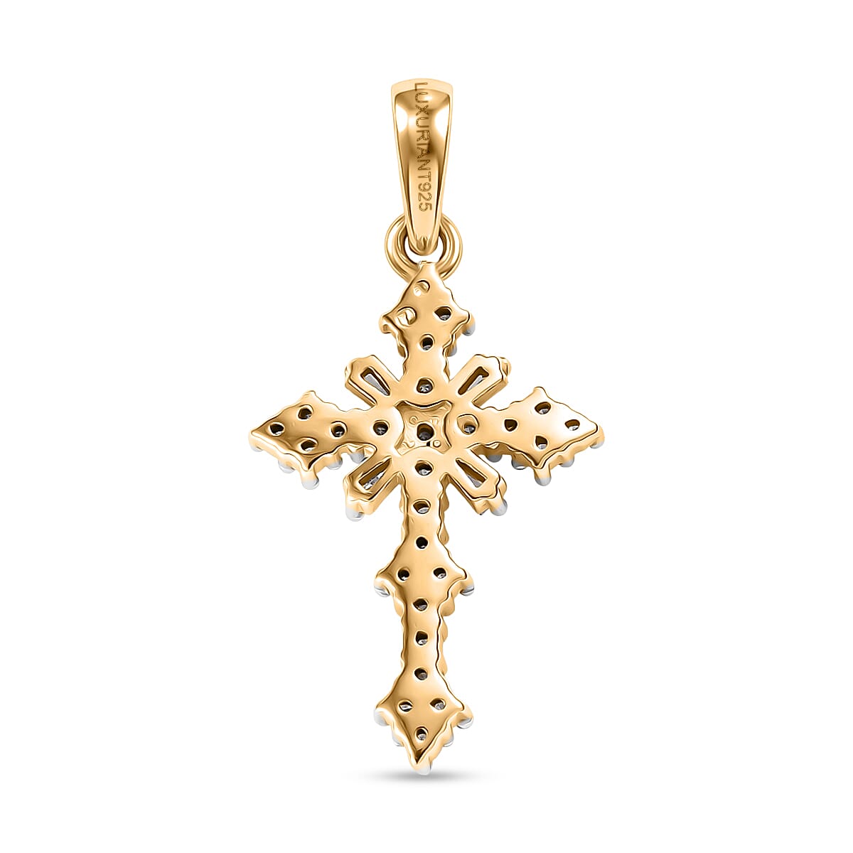 Luxuriant SI-G-H Lab Grown Diamond Cross Pendant in 18K Vermeil Yellow Gold Plated Sterling Silver