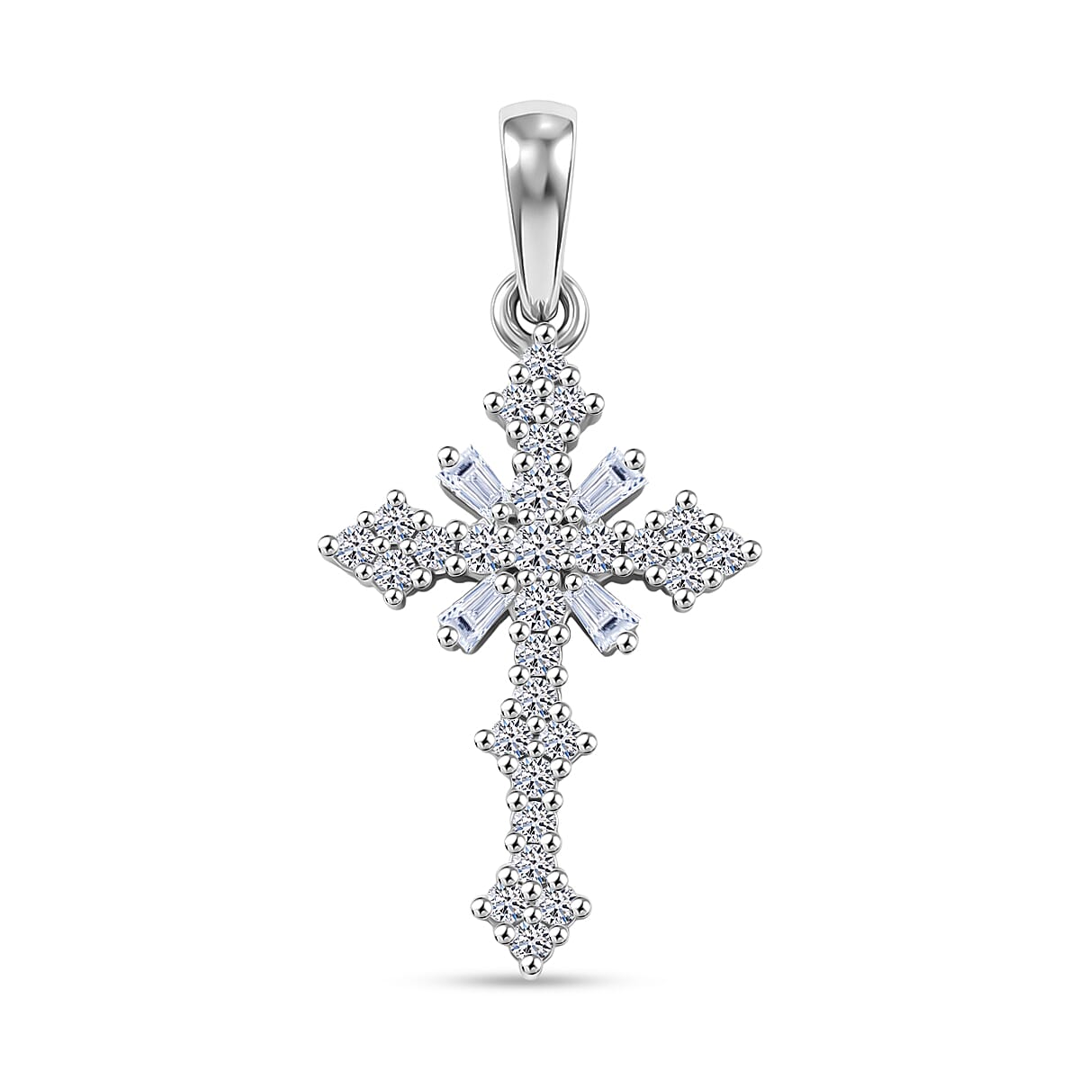Luxuriant SI-G-H Lab Grown Diamond Cross Pendant in Rhodium Overlay Sterling Silver