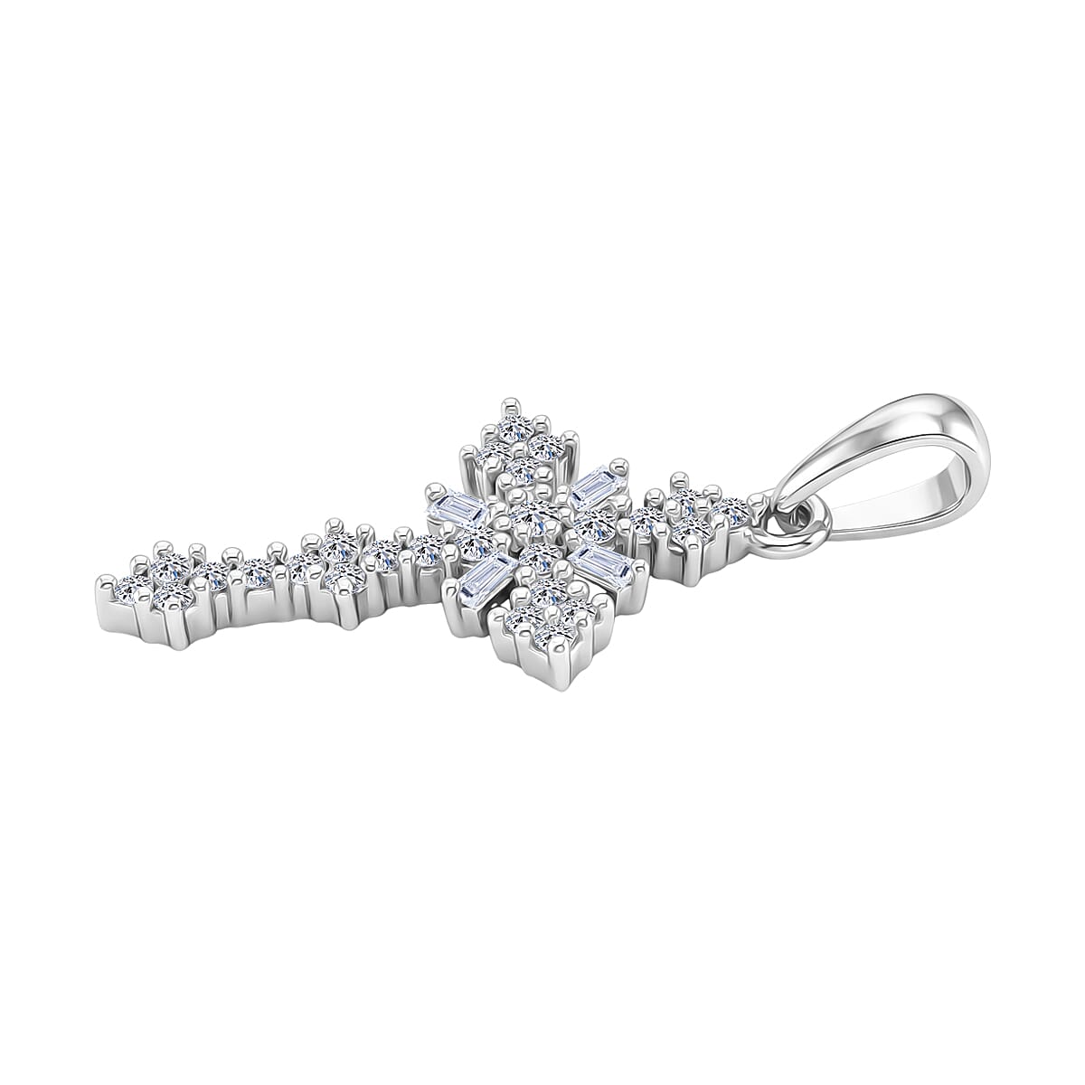 Luxuriant SI-G-H Lab Grown Diamond Cross Pendant in Rhodium Overlay Sterling Silver