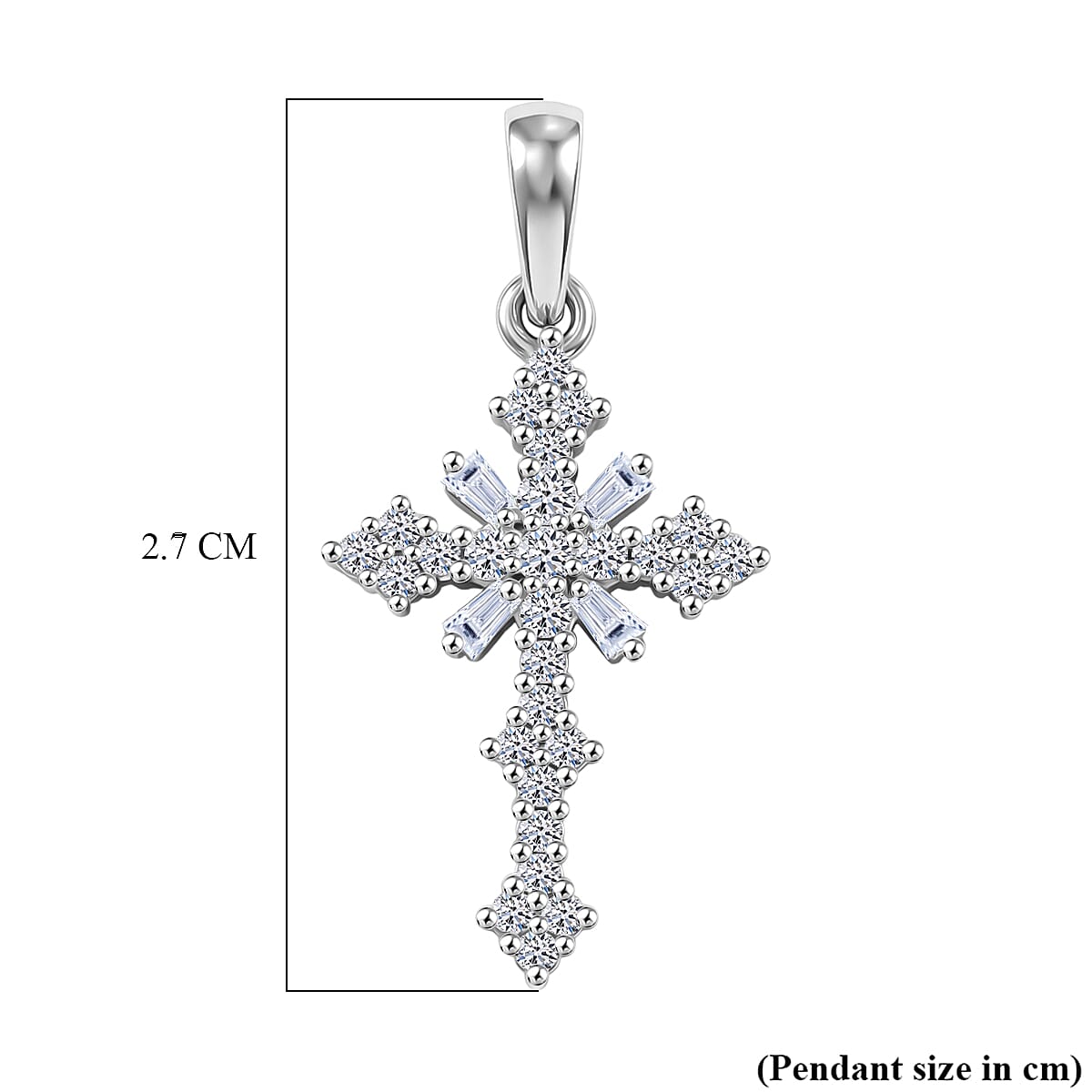 Luxuriant SI-G-H Lab Grown Diamond Cross Pendant in Rhodium Overlay Sterling Silver