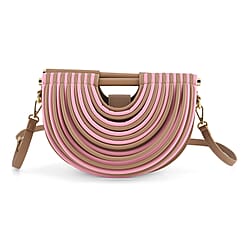 Two-Tone Noodle Designed Clutch Handbag with Shoulder Strap - Tan