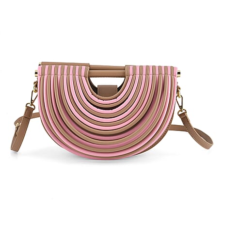 Two-Tone Noodle Designed Clutch Handbag with Shoulder Strap - Pink & Beige