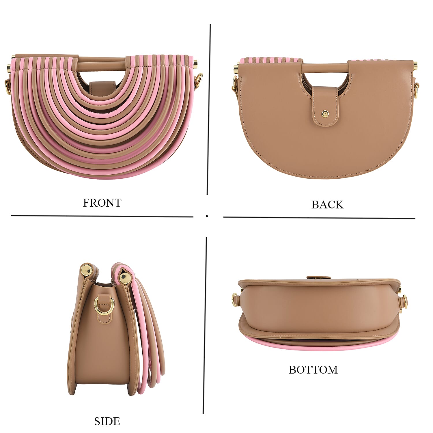 Two-Tone Noodle Designed Clutch Handbag with Shoulder Strap - Pink & Beige