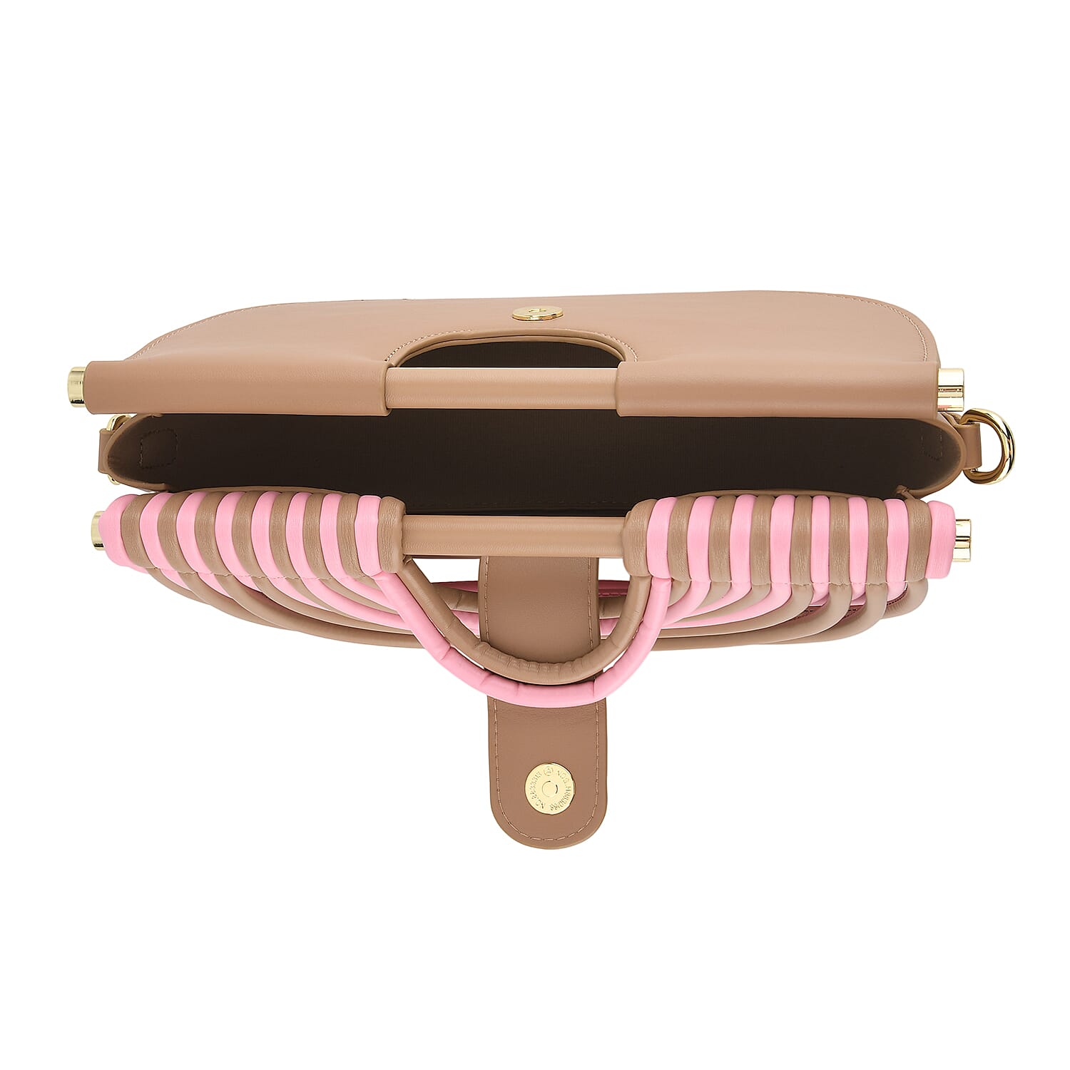 Two-Tone Noodle Designed Clutch Handbag with Shoulder Strap - Pink & Beige