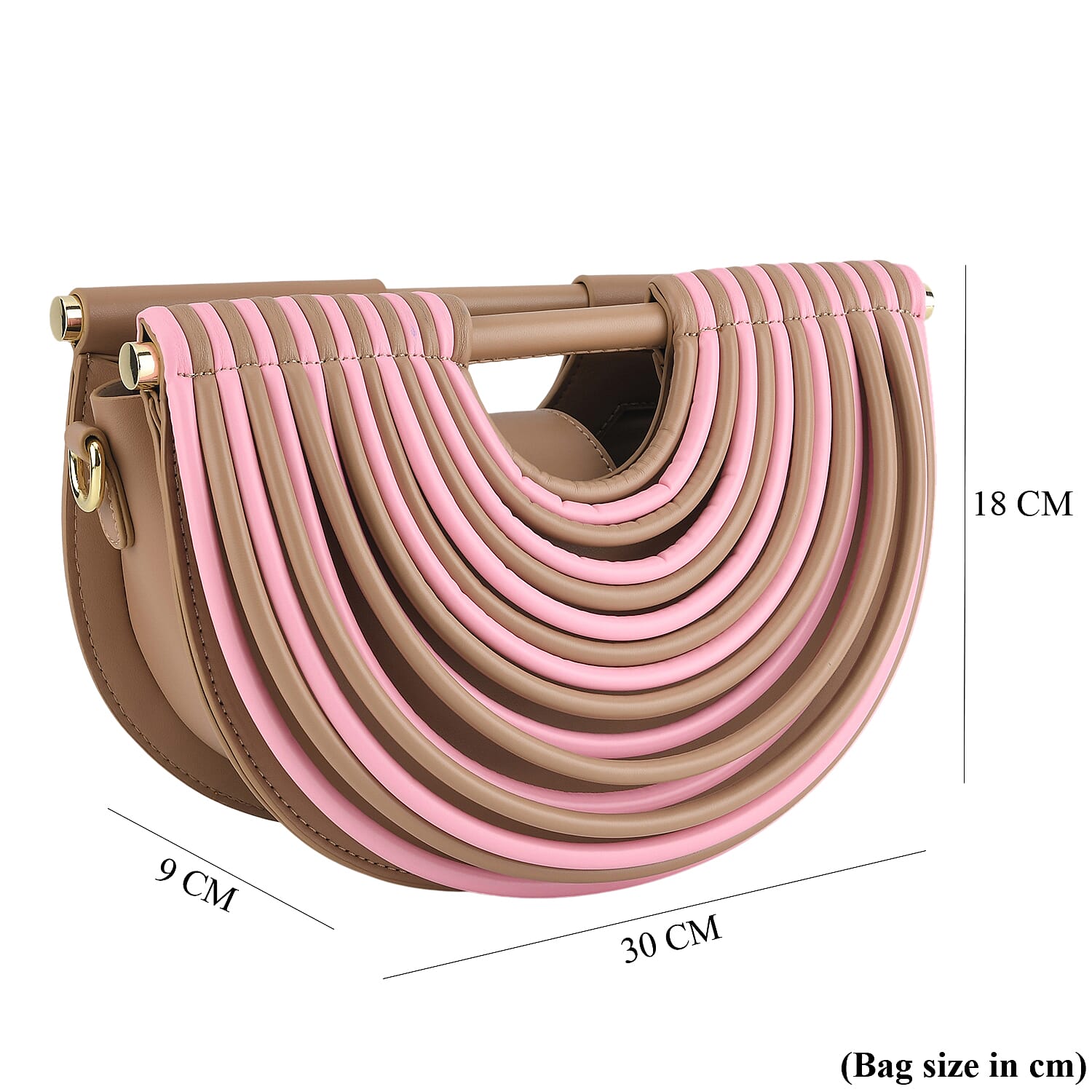 Two-Tone Noodle Designed Clutch Handbag with Shoulder Strap - Pink & Beige