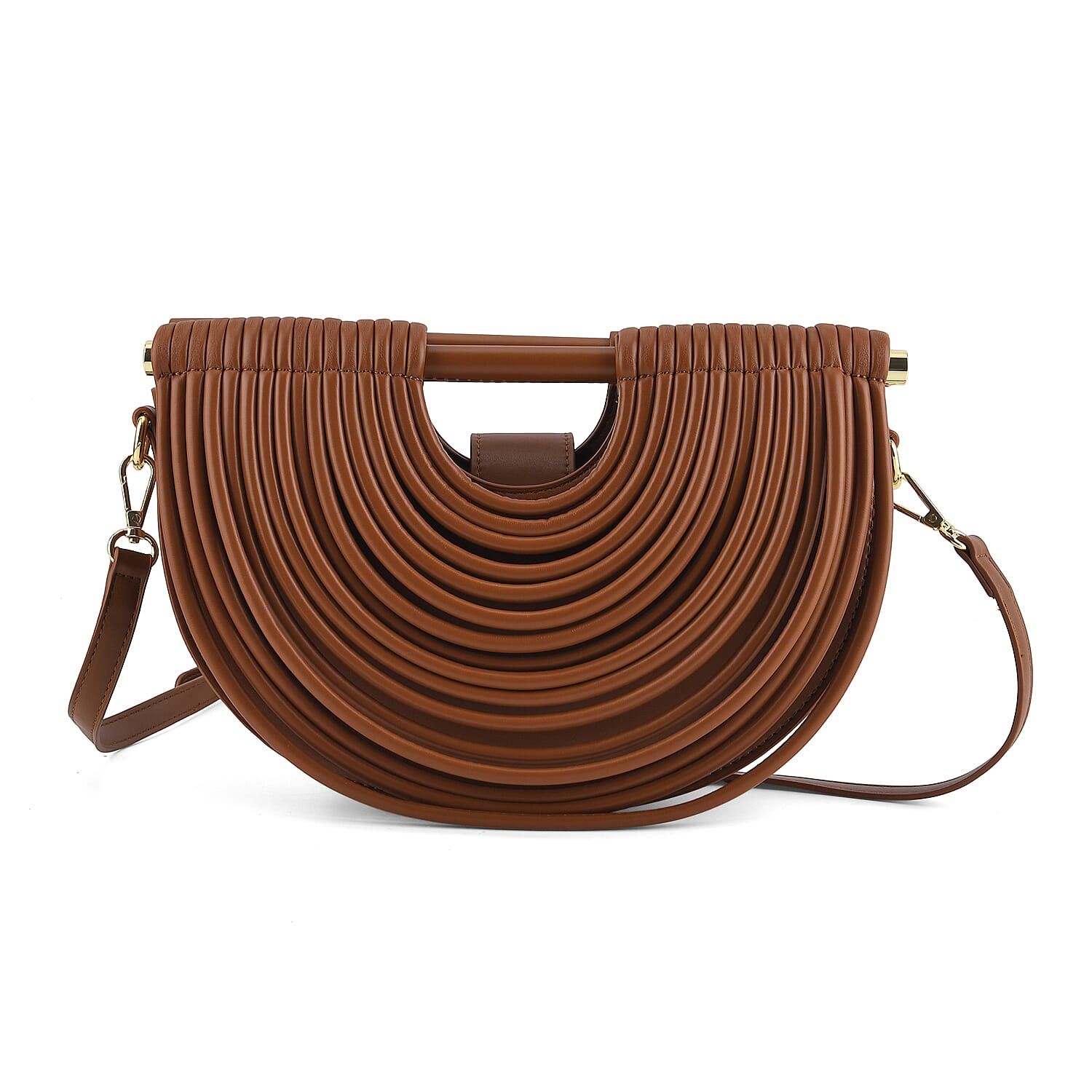 Two-Tone Noodle Designed Clutch Handbag with Shoulder Strap - Tan