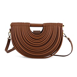 Two-Tone Noodle Designed Clutch Handbag with Shoulder Strap - Tan