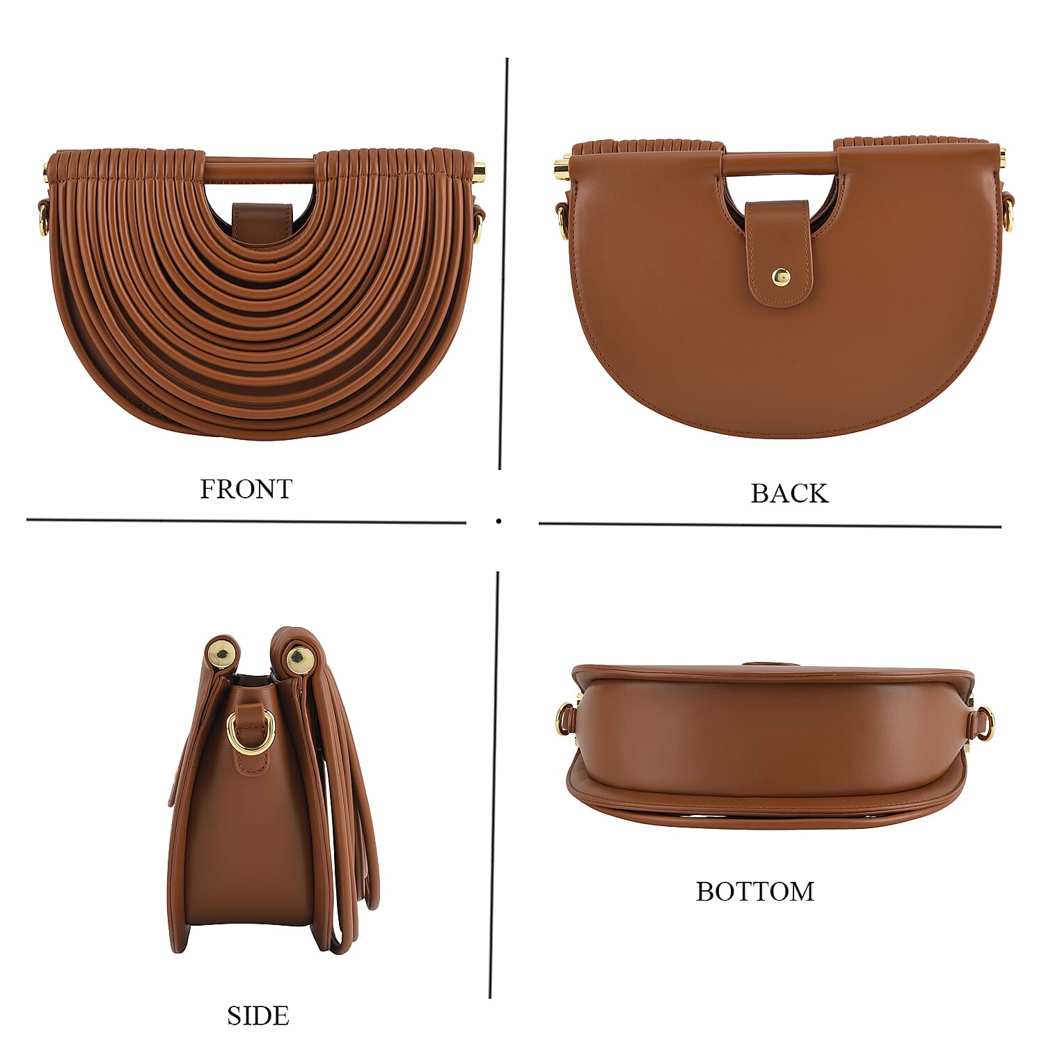Two-Tone Noodle Designed Clutch Handbag with Shoulder Strap - Tan