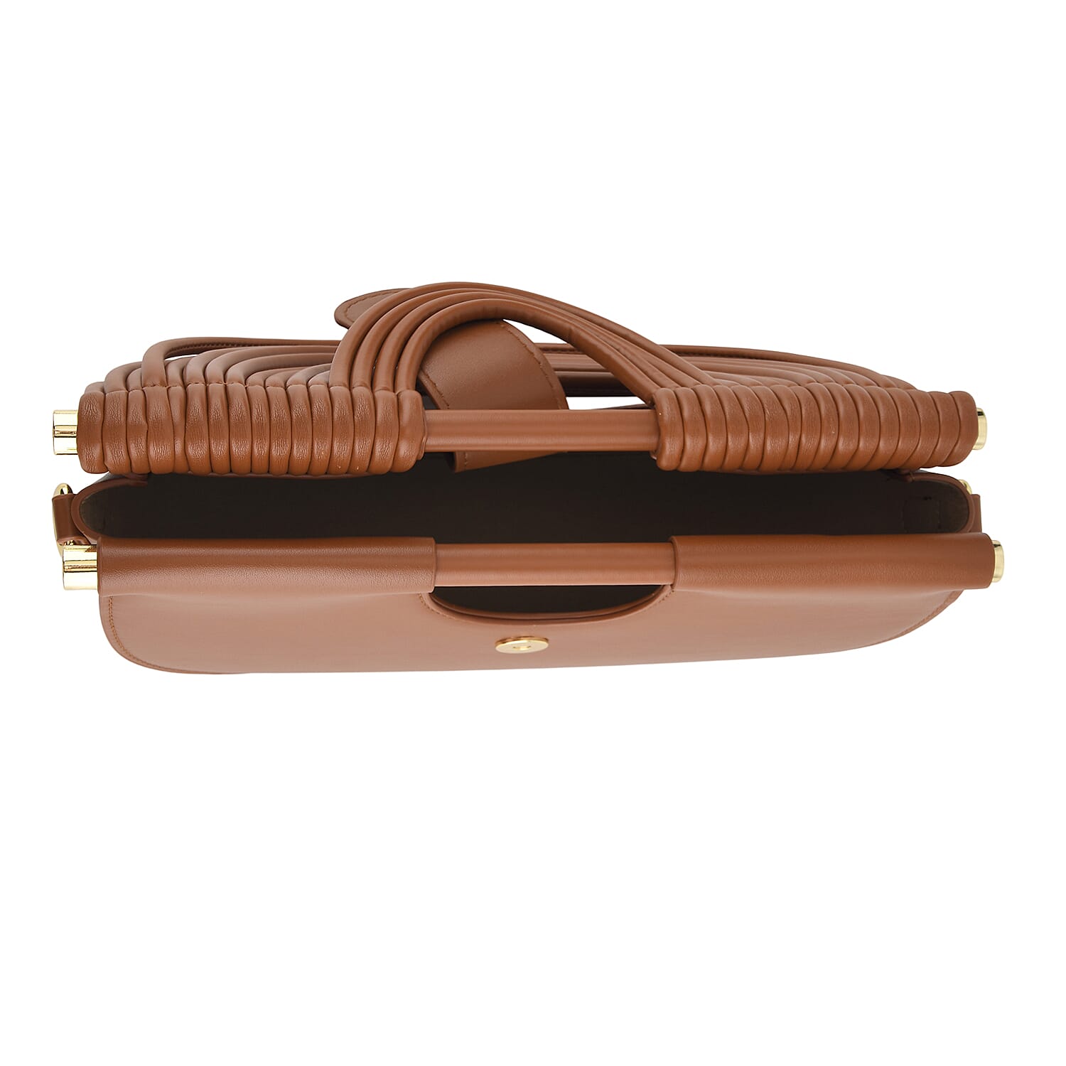 Two-Tone Noodle Designed Clutch Handbag with Shoulder Strap - Tan