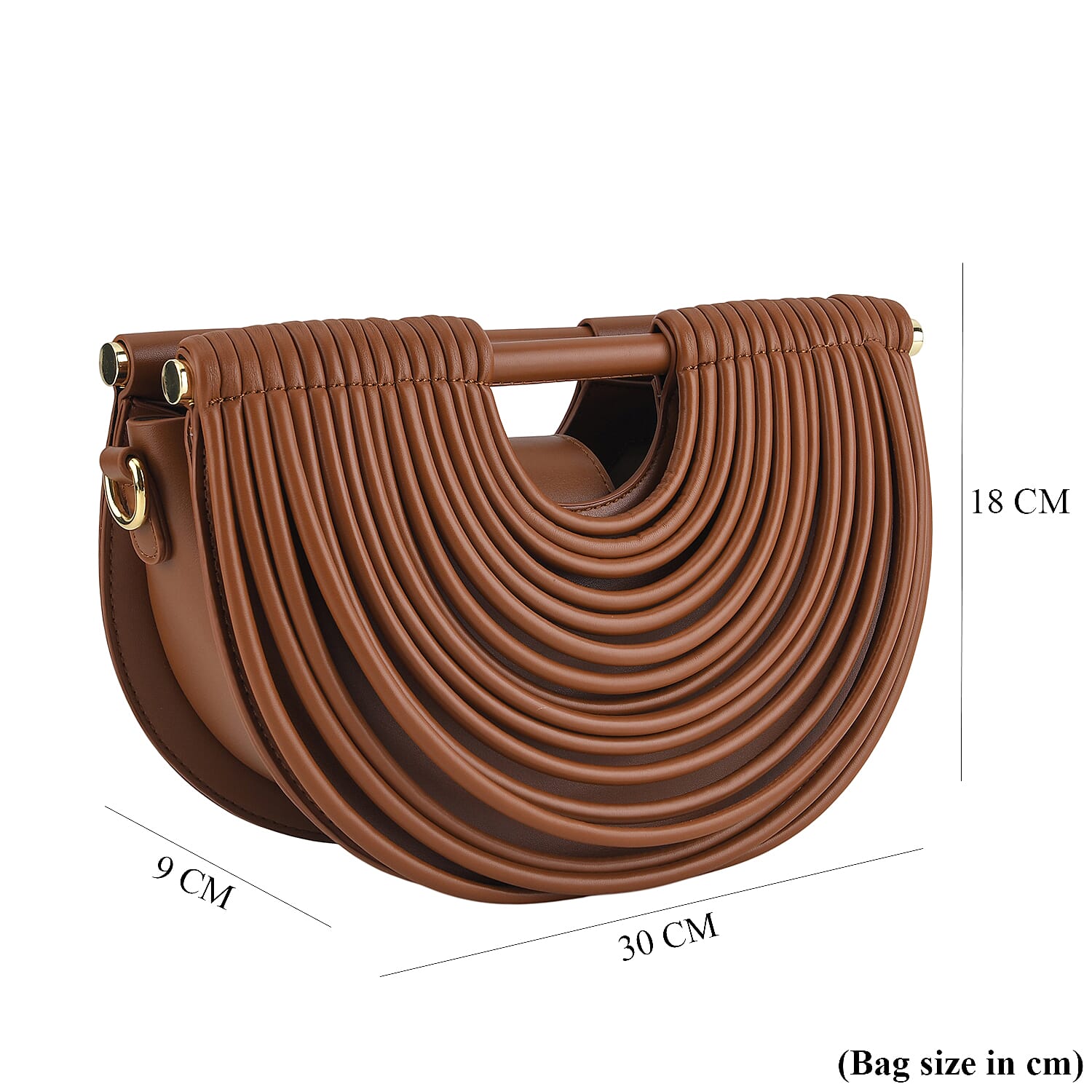 Two-Tone Noodle Designed Clutch Handbag with Shoulder Strap - Tan