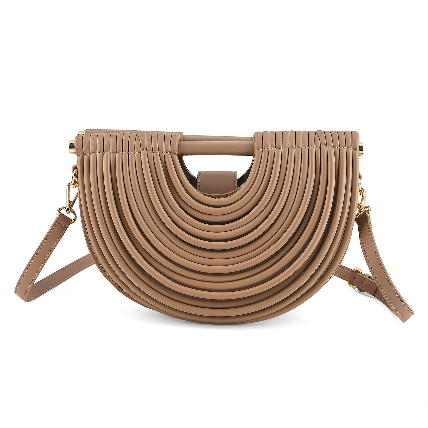Two-Tone Noodle Designed Clutch Handbag with Shoulder Strap - Khaki