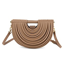 Two-Tone Noodle Designed Clutch Handbag with Shoulder Strap - Tan