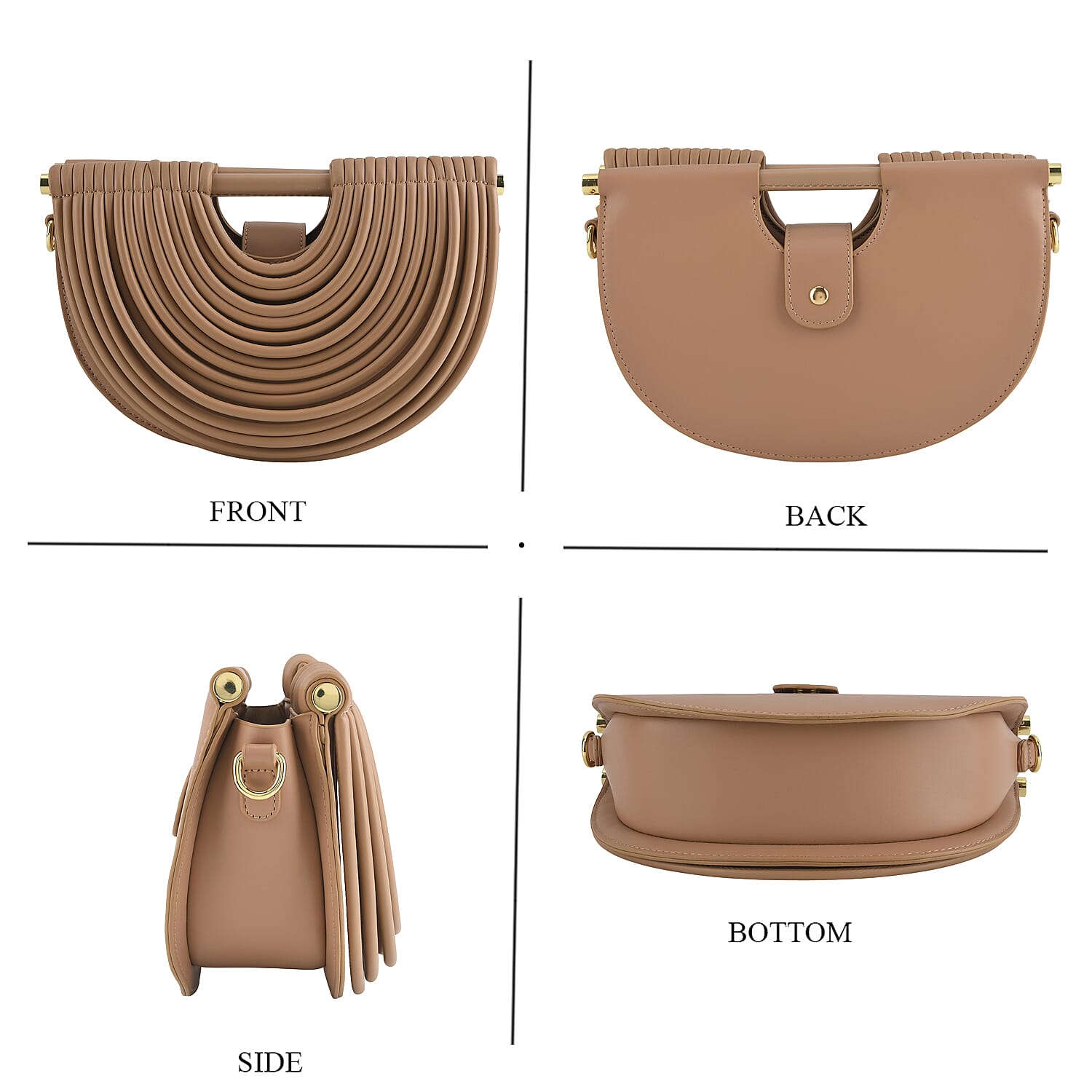 Two-Tone Noodle Designed Clutch Handbag with Shoulder Strap - Khaki