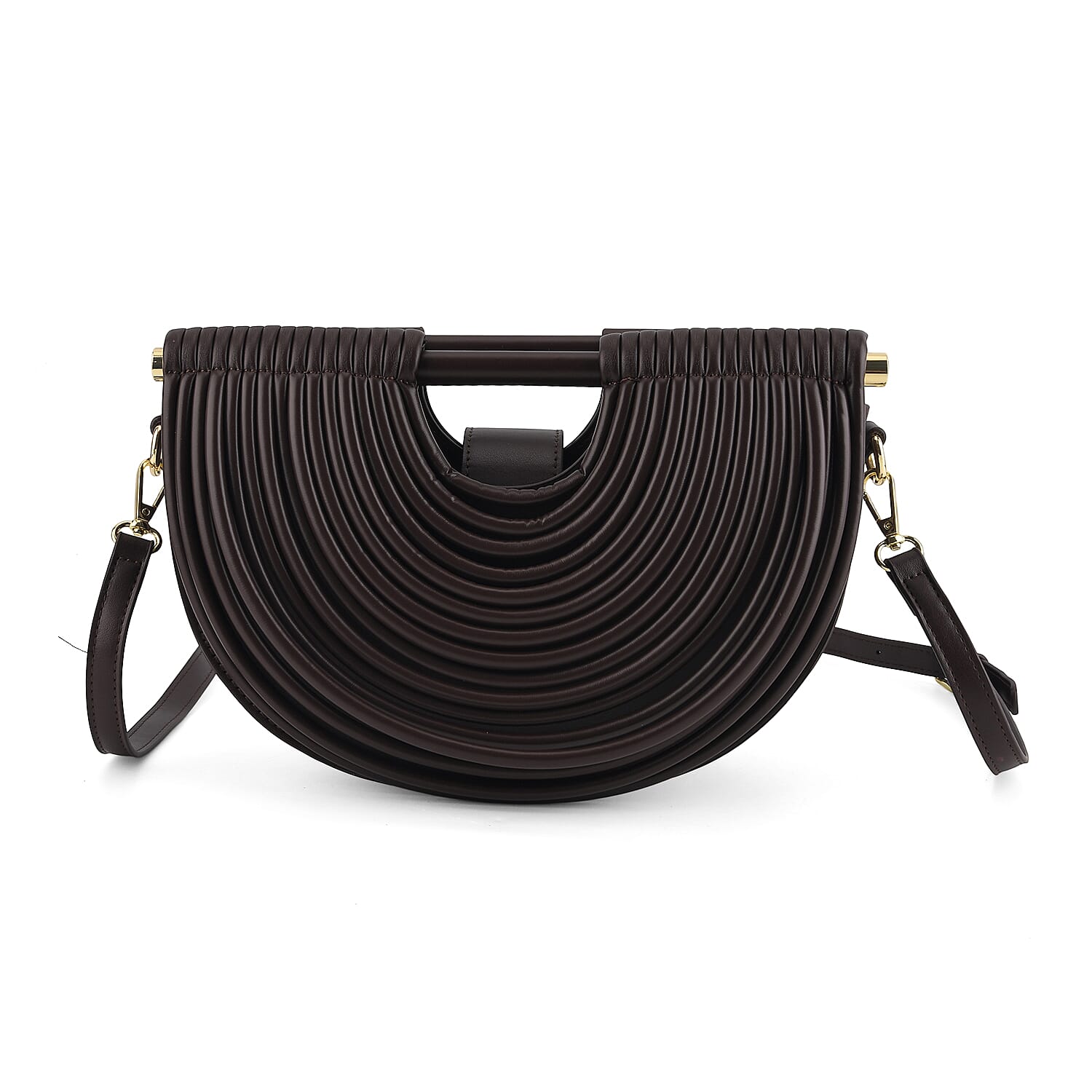 Two-Tone Noodle Designed Clutch Handbag with Shoulder Strap  - Dark Coffee