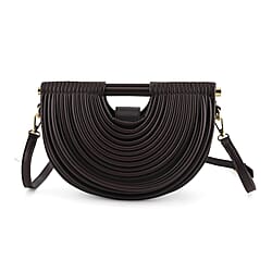 Two-Tone Noodle Designed Clutch Handbag with Shoulder Strap - Tan
