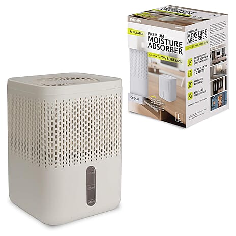 Premium Moisture Absorber White - 1.2L Capacity Dehumidifier with 2 x 700g Refills for Caravans, Cupboards and Bathrooms