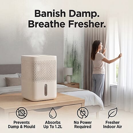 Premium Moisture Absorber White - 1.2L Capacity Dehumidifier with 2 x 700g Refills for Caravans, Cupboards and Bathrooms