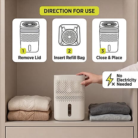 Premium Moisture Absorber White - 1.2L Capacity Dehumidifier with 2 x 700g Refills for Caravans, Cupboards and Bathrooms