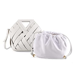 Designer Triangle Handle Clutch Handbag with Removable Pouch & Adjustable Shoulder Strap - Burgundy