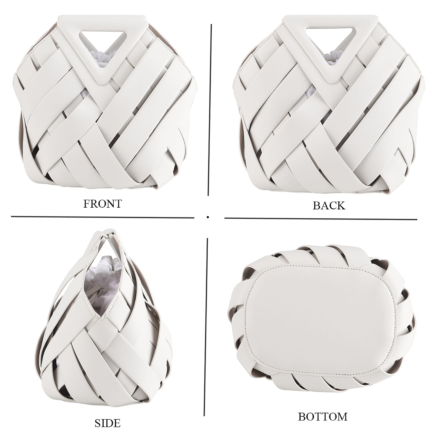 Designer Triangle Handle Clutch Handbag with Removable Pouch & Adjustable Shoulder Strap - White