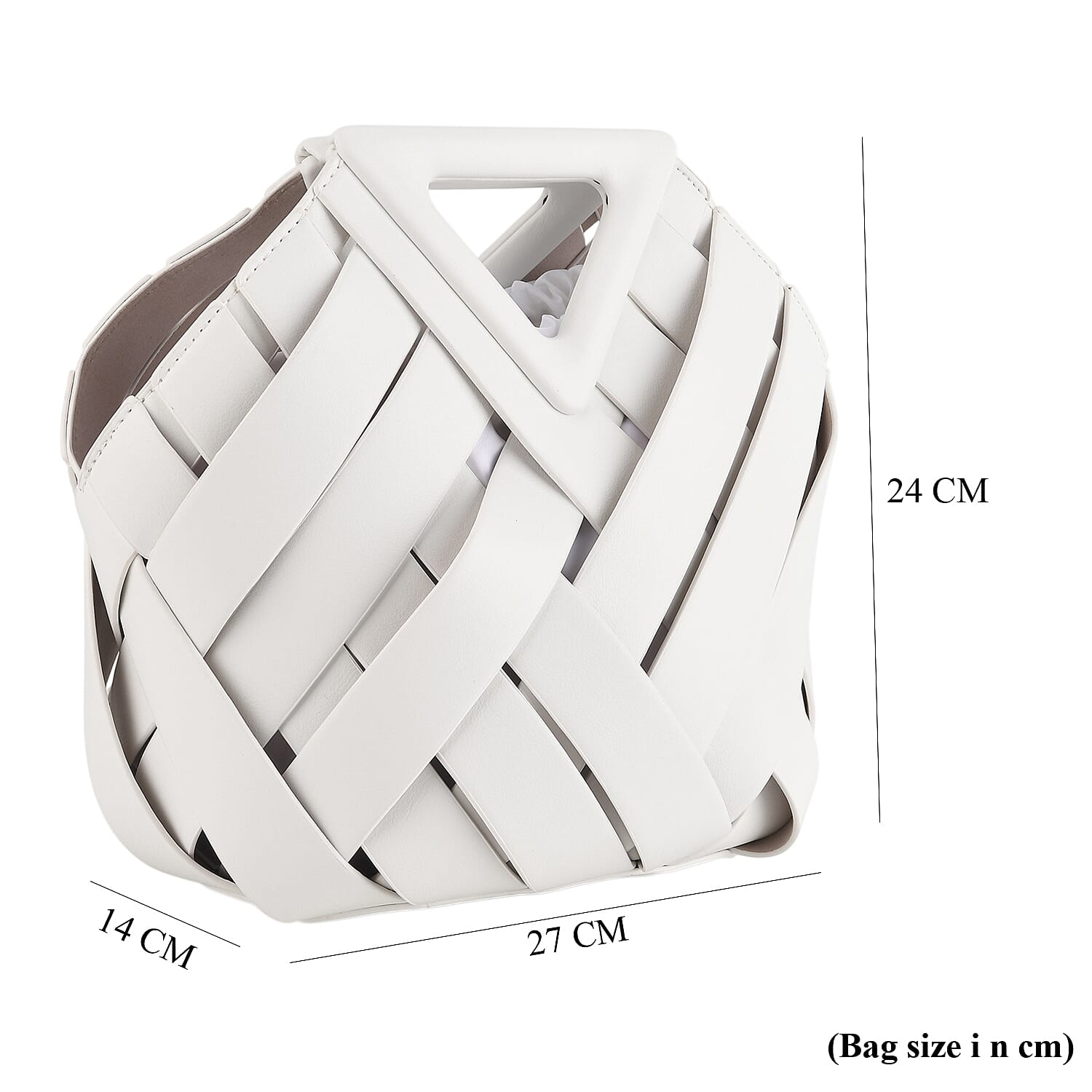 Designer Triangle Handle Clutch Handbag with Removable Pouch & Adjustable Shoulder Strap - White