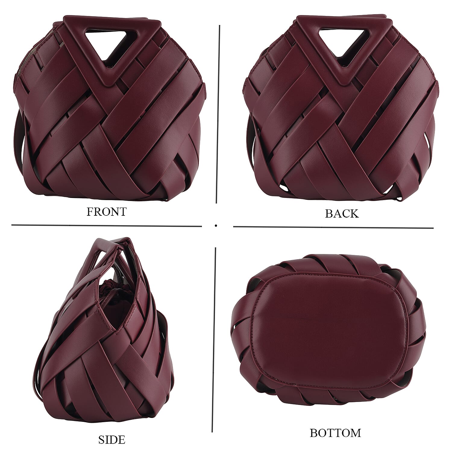 Designer Triangle Handle Clutch Handbag with Removable Pouch & Adjustable Shoulder Strap - Burgundy