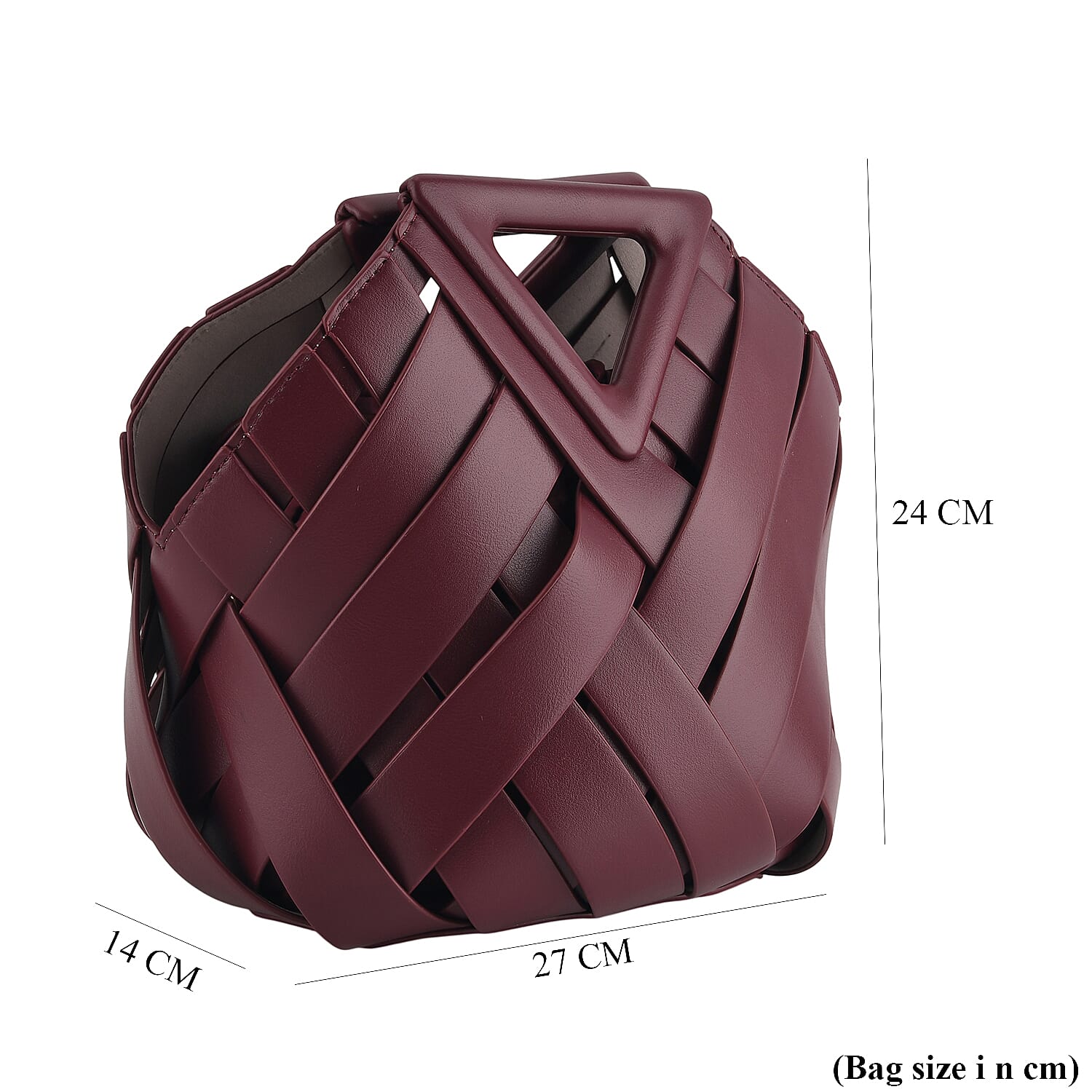 Designer Triangle Handle Clutch Handbag with Removable Pouch & Adjustable Shoulder Strap - Burgundy