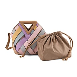 Designer Triangle Handle Clutch Handbag with Removable Pouch & Adjustable Shoulder Strap - Burgundy