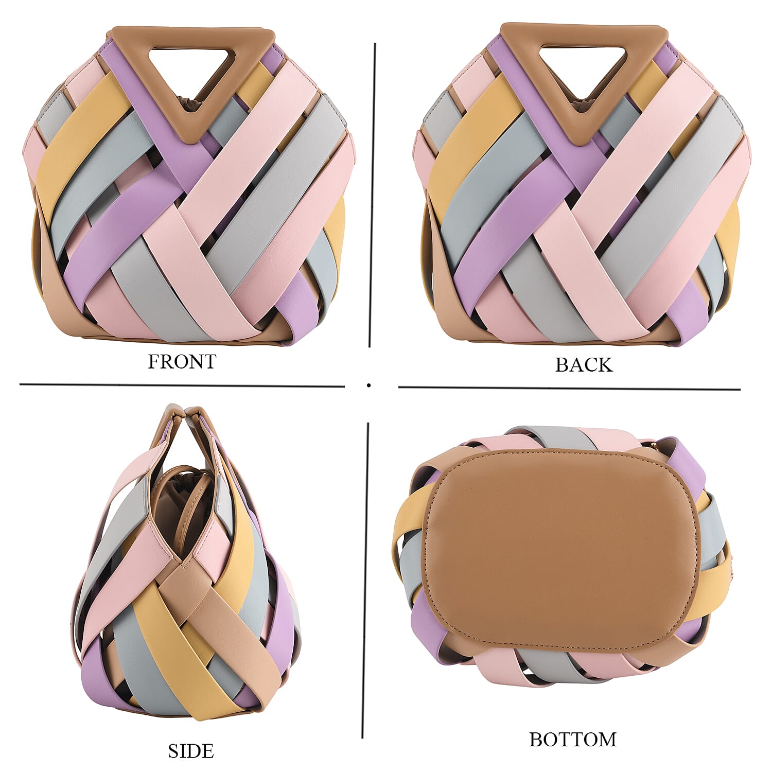 Designer Triangle Handle Clutch Handbag with Removable Pouch & Adjustable Shoulder Strap - Multi Colour