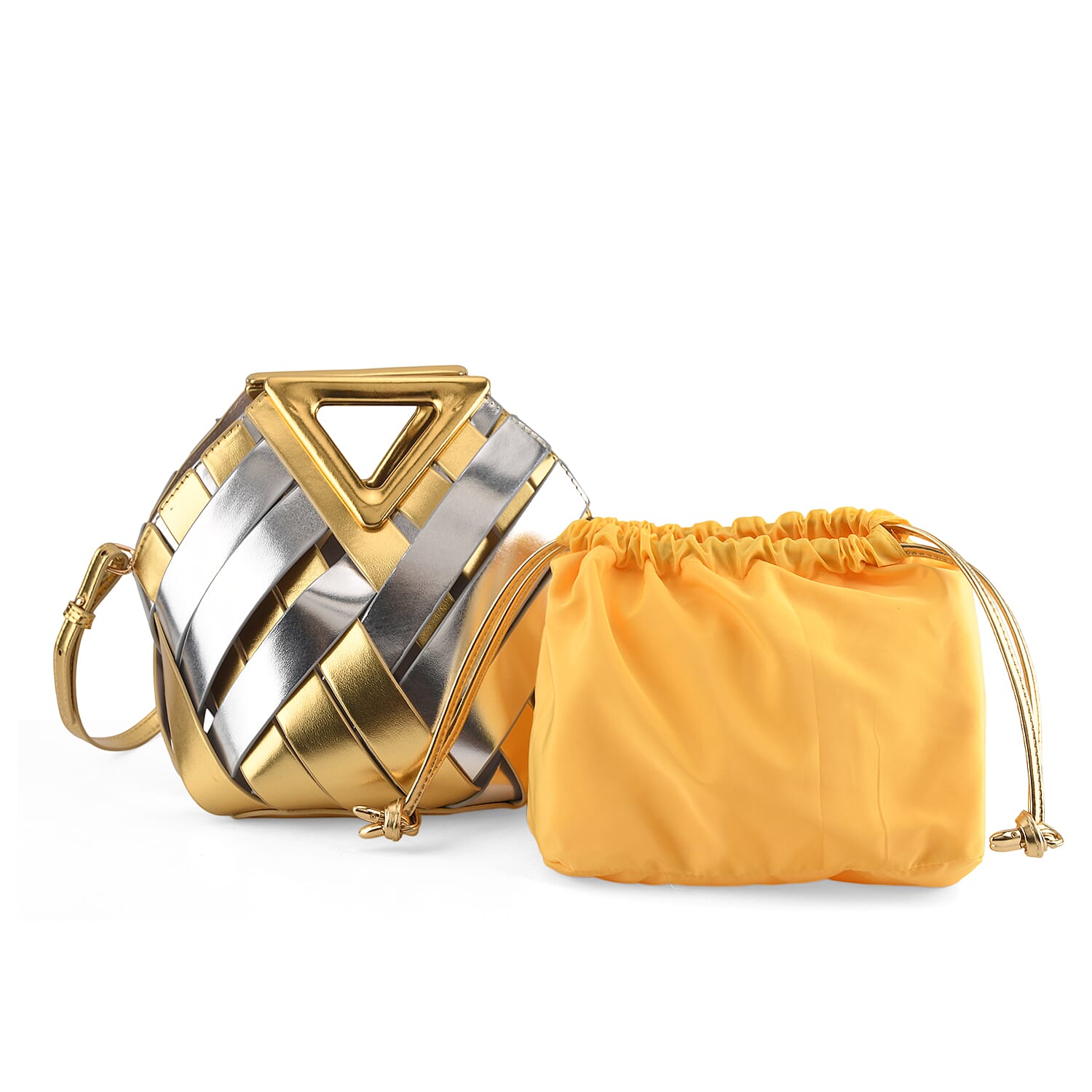 Lifestyle Premium Sleek Handbag with Adjustable Shoulder Strap - Silver Gold