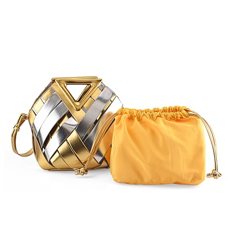 Lifestyle Premium Sleek Handbag with Adjustable Shoulder Strap - Silver Gold