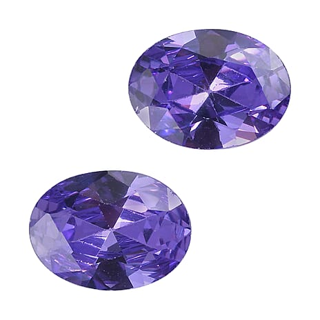 Set Of 2 Blue Cubic Zirconia Oval Cut Cut 8X6 mm Gemstone, 3.76 Ct