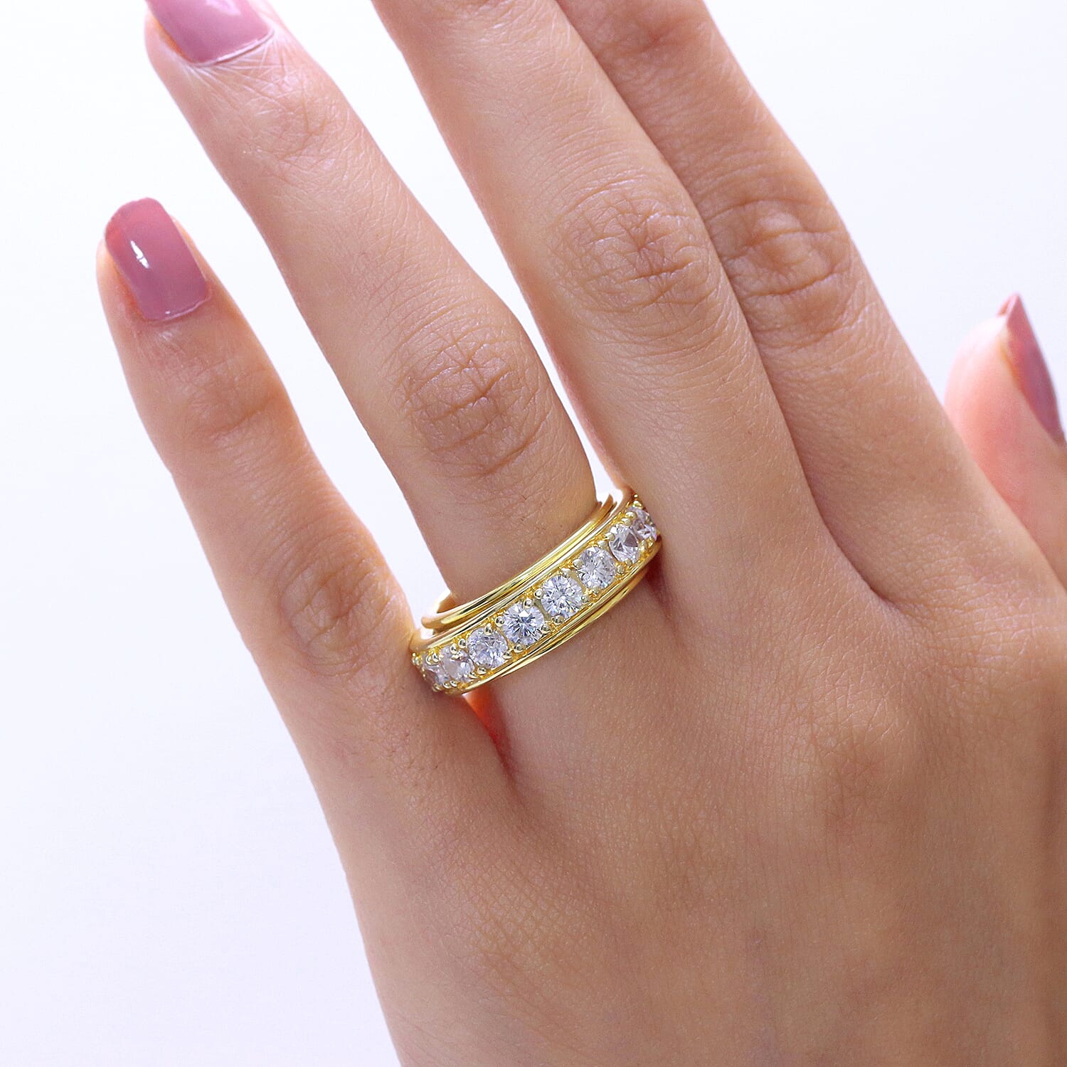 EverTrue - White Cubic Zirconia Eternity Band Ring in Yellow Gold Tone 9.22 Ct.