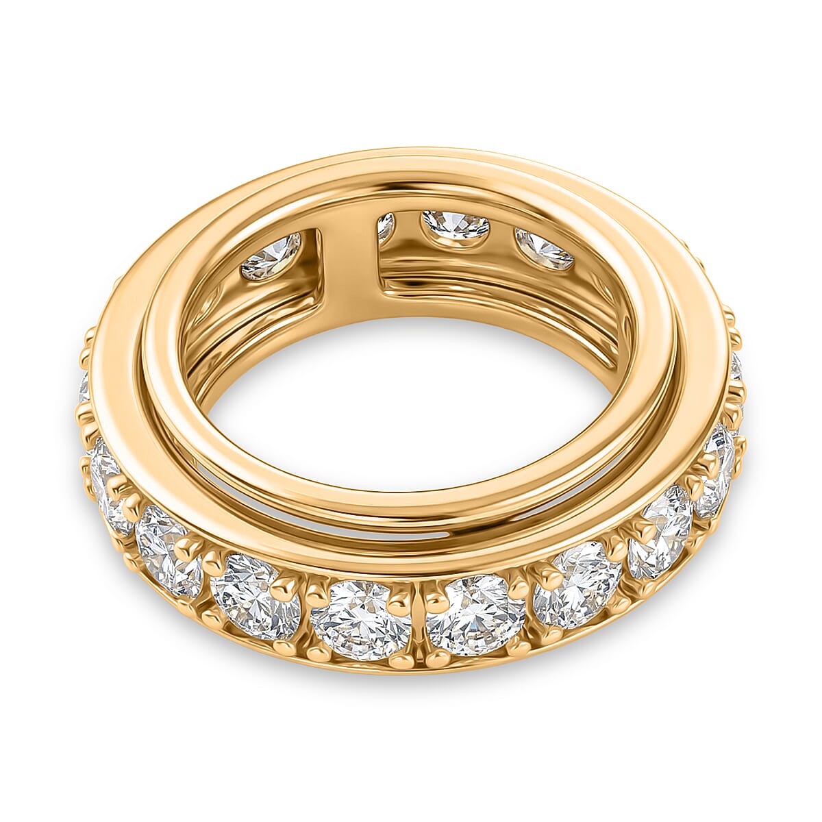 EverTrue - White Cubic Zirconia Eternity Band Ring in Yellow Gold Tone 9.22 Ct.