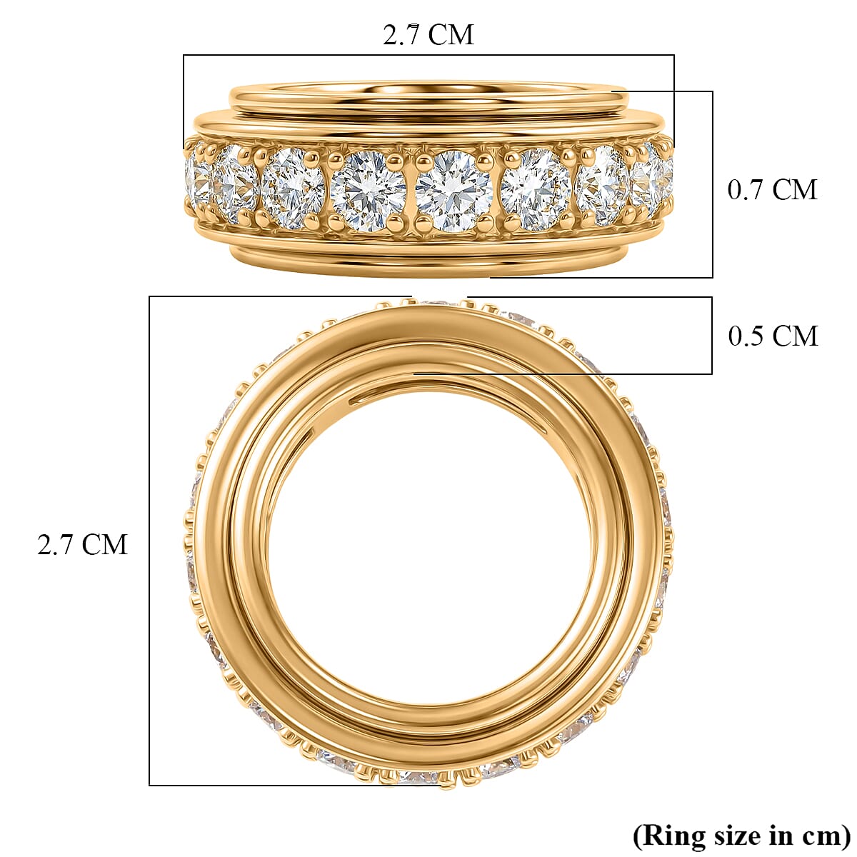EverTrue - White Cubic Zirconia Eternity Band Ring in Yellow Gold Tone 9.22 Ct.