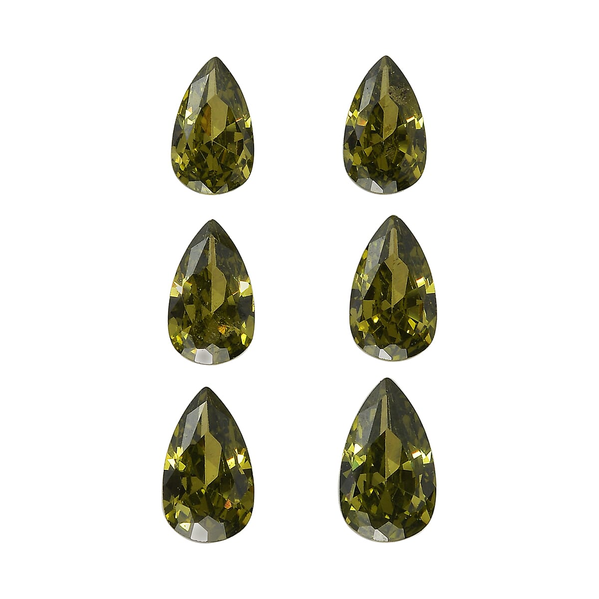 Set Of 6 Peridot Cubic Zirconia Pear 5X3 mm Gemstone, 1.85 Ct